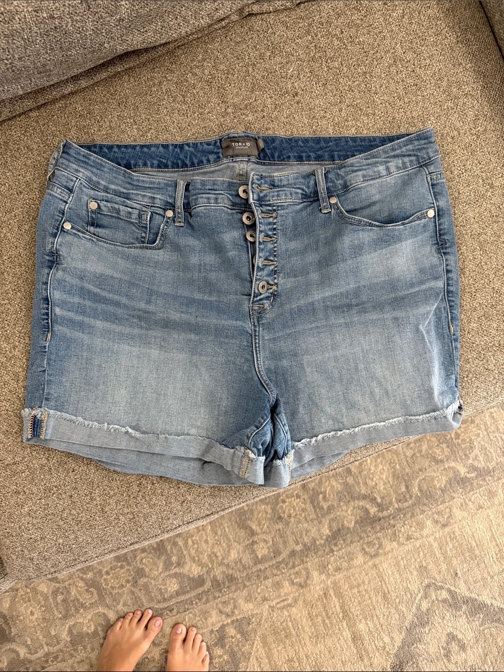 torrid Light Wash Denim Button-Up Cuffed Shorts